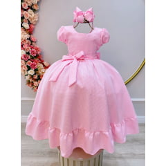 Vestido Infantil Rosa Bebê Maquinetado Luxo Damas Longo