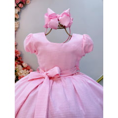 Vestido Infantil Rosa Bebê Maquinetado Luxo Damas Longo