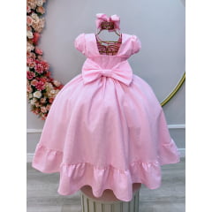 Vestido Infantil Rosa Bebê Maquinetado Luxo Damas Longo