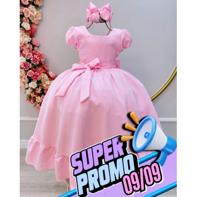 Vestido Infantil Rosa Bebê Maquinetado Luxo Damas Longo