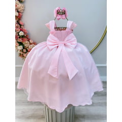 Vestido Infantil Rosa Bebê Saia C/ Tule e Busto Bordado