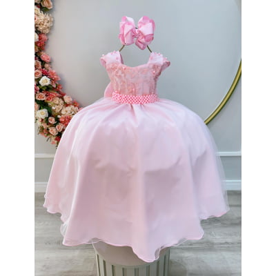 Vestido Infantil Rosa Bebê Damas Longo, em Poliéster e Tule Vestido Infantil Rosa Bebê Damas Longo, em Poliéster e Tule