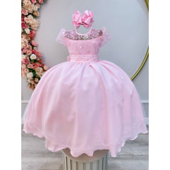 Vestido Infantil Rosa Claro Busto C/ Renda Damas Longo Luxo