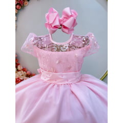 Vestido Infantil Rosa Claro Busto C/ Renda Damas Longo Luxo