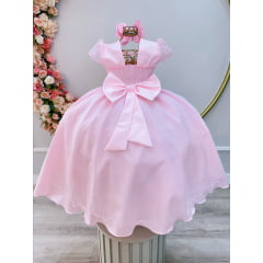 Vestido Infantil Rosa Claro Busto C/ Renda Damas Longo Luxo