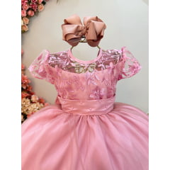 Vestido Infantil Rose Busto Com Renda Damas Longo Luxo