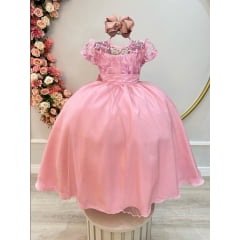 Vestido Infantil Rose Busto Com Renda Damas Longo Luxo