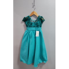 Vestido Infantil Verde Bandeira Busto Com Renda Damas Longo