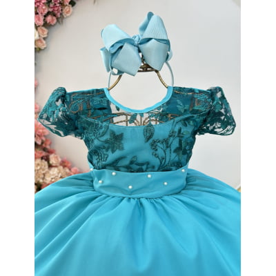 Vestido Infantil Verde Bandeira Busto Com Renda Damas Longo