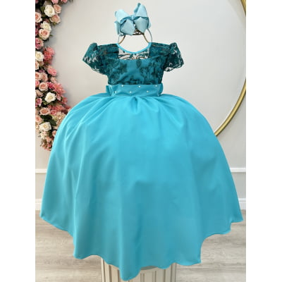 Vestido Infantil Verde Bandeira Busto Com Renda Damas Longo