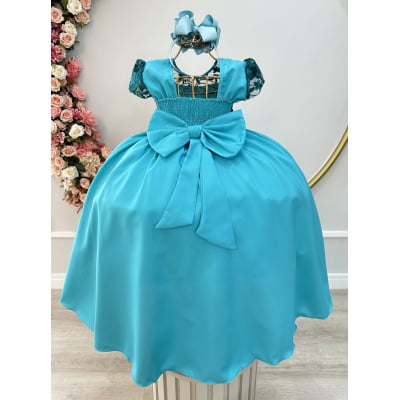 Vestido Infantil Verde Bandeira Busto Com Renda Damas Longo