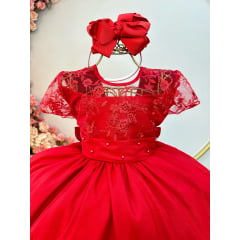 Vestido Infantil Vermelho Busto C/ Renda Damas Longo Luxo