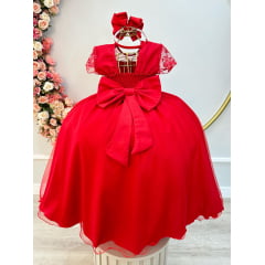 Vestido Infantil Vermelho Busto C/ Renda Damas Longo Luxo