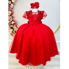 Vestido Infantil Vermelho Busto C/ Renda Damas Longo Luxo