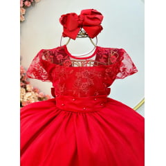 Vestido Infantil Vermelho Busto C/ Renda Damas Longo Luxo