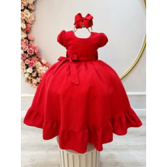 Vestido Infantil Vermelho Maquinetado Luxo Damas Longo