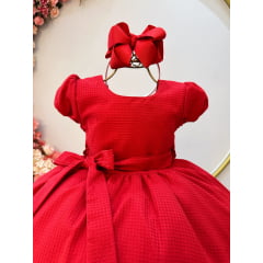 Vestido Infantil Vermelho Maquinetado Luxo Damas Longo