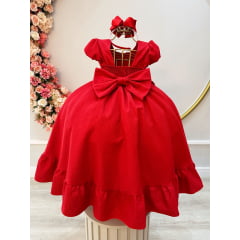 Vestido Infantil Vermelho Maquinetado Luxo Damas Longo