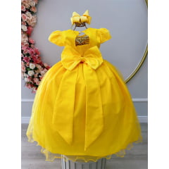 Vestido Infantil Amarelo Damas Honra Casamento Pérolas Renda