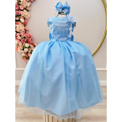 Vestido Infantil Azul Damas de Honra Casamentos C/ Broche