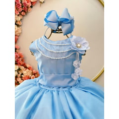Vestido Infantil Azul Damas de Honra Casamentos C/ Broche