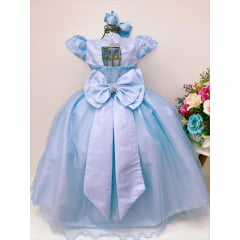 Vestido Infantil Azul Renda Damas Honra Casamentos Pérola