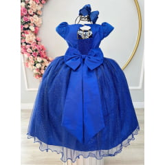 Vestido Infantil Azul Royal Dama Honra Casamento C/ Renda