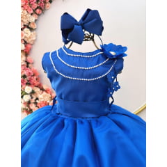 Vestido Infantil Azul Royal Damas Honra Casamentos C/ Broche