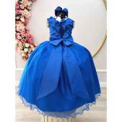 Vestido Infantil Azul Royal Damas Honra Casamentos C/ Broche