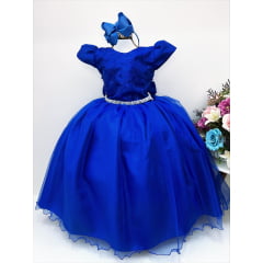Vestido Infantil Azul Royal Renda Damas Honra Casamentos