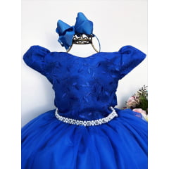Vestido Infantil Azul Royal Renda Damas Honra Casamentos