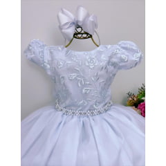 Vestido Infantil Branco Renda Damas Honra Casamentos Pérolas