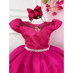 Vestido Infantil Casamento Dama Honra Pink C/ Renda Realeza