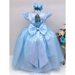 Vestido Infantil Dama Honra Azul Bebê Casamento Renda Pérola