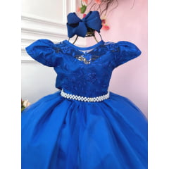 Vestido Infantil Dama Honra Azul Royal Casamento Renda