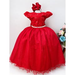 Vestido Infantil Dama Honra Vermelho Casamentos Renda Pérola