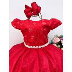 Vestido Infantil Dama Honra Vermelho Casamentos Renda Pérola