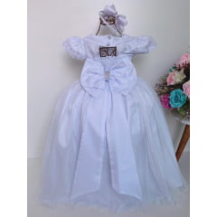 Vestido Infantil Damas Honra Branco Casamentos Pérolas Renda