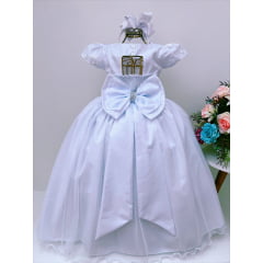 Vestido Infantil Damas Honra Branco Casamentos Pérolas Renda