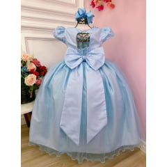 Vestido Infantil Damas Honra Casamento Azul C/ Renda Pérola