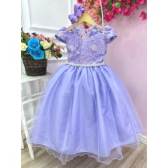 Vestido Infantil Damas Honra Casamento Lilás C/ Renda Pérola