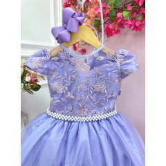 Vestido Infantil Damas Honra Casamento Lilás C/ Renda Pérola