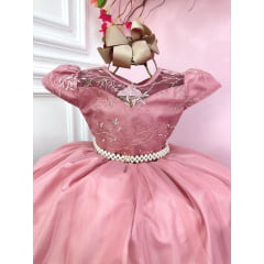 Vestido Infantil Damas Honra Casamento Rose C/ Renda Pérola
