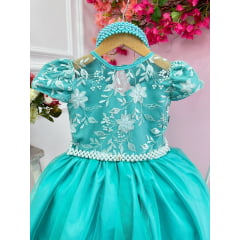 Vestido Infantil Damas Honra Casamento Verde C/ Renda Pérola