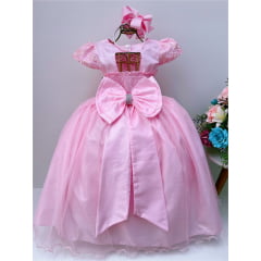 Vestido Infantil Damas Honra Rosa Casamentos Renda Pérolas