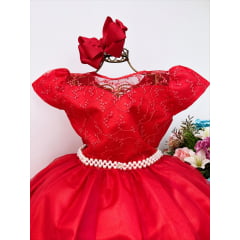 Vestido Infantil Damas Honra Vermelho Casamento Pérola Renda