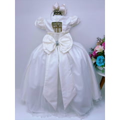 Vestido Infantil Marfim Renda Damas Honra Casamentos Pérola