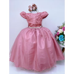 Vestido Infantil Rose Renda Damas Honra Casamentos Pérola
