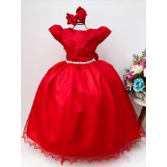 Vestido Infantil Vermelho Renda Damas Honra Casamentos Pérola