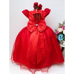 Vestido Infantil Vermelho Renda Damas Honra Casamentos Pérola